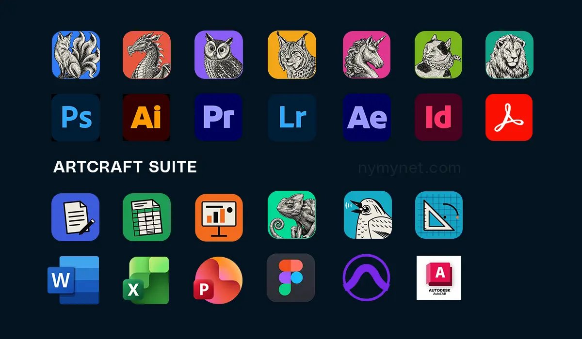Iconos varios de programas de edición.